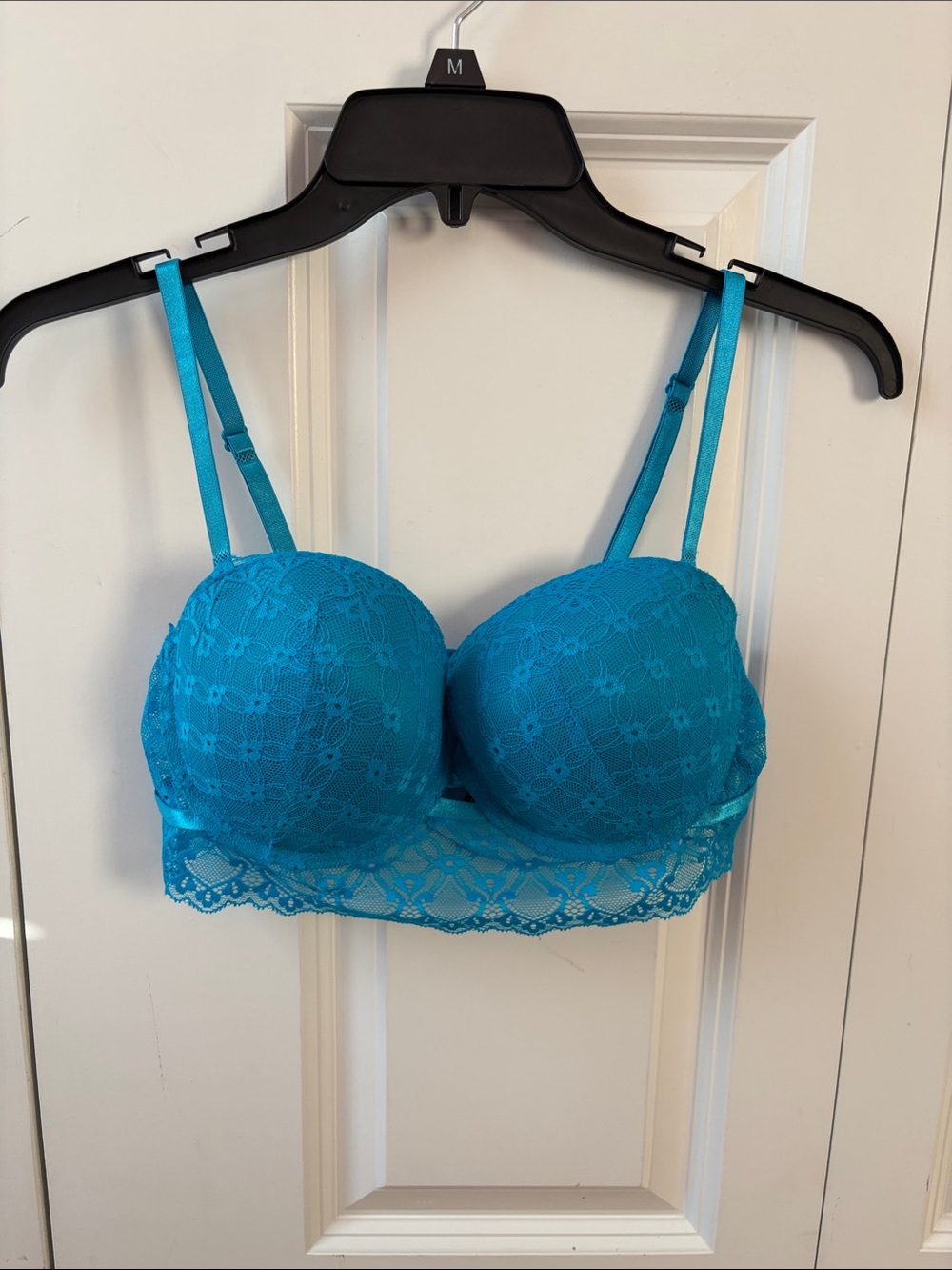 Black Fuchsia Turquoise Lace Longline Bra Size 34D